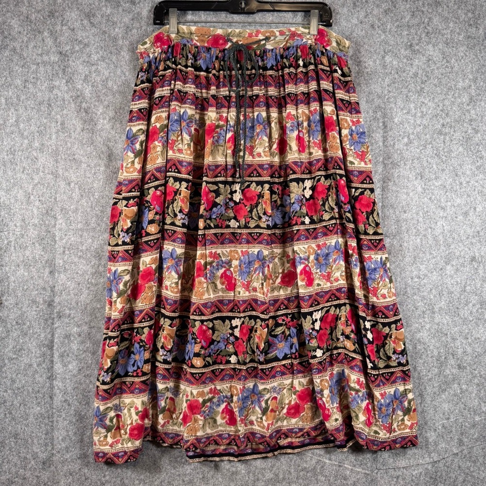 Vtg Boho Skirt Womens Medium Petite India Ethnic Artsy Dark Romantic Floral - Picture 2 of 10